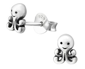 Kids Silver Octopus Ear Studs