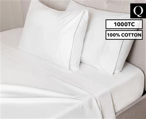 Luxury Living 1000TC Cotton Queen Bed Sheet Set - White