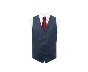 Moon Mens Blue Twill Tweed Vest Regular Fit 100% Wool