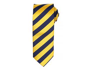 Premier Mens Club Stripe Pattern Formal Business Tie (Gold/Navy) - RW5238