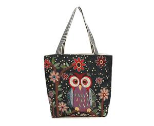 Printed Owl Women's Canvas Tote Bag - Black