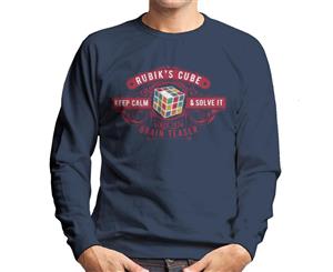 Rubik's Cube Keep Calm And Solve It Brain Teaser Men's Sweatshirt - Navy Blue