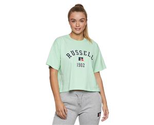 Russell Athletic Women's Cropped Logo Crew Neck Tee / T-Shirt / Tshirt - Spearmint