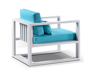 Santorini 1 Seater Outdoor Aluminium Arm Chair - Outdoor Aluminium Lounges - White with Turquoise cushions