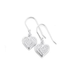 Silver Christmas Heart of Love Cubic Zirconia Hook Earrings