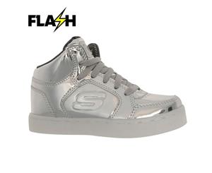 Skechers Kids Energy Light Hi Top Childs Trainers Sneakers Sports Shoes Up Lace - Silver