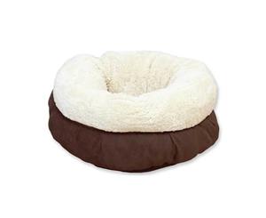 Soft Cat Bed Brown Suede | Warm Kitten Puppy Round Doughnut Donut Lambswool AFP