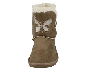 Spot On Childrens Girls Butterfly Design Faux Fur Lined Short Boots (Taupe) - KM224