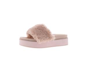 Steve Madden Womens Dreamy Faux Fur Open Toe Platform Sandals