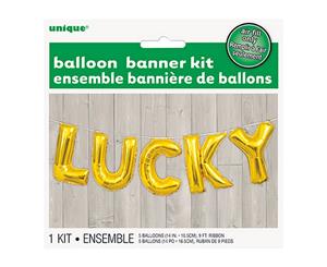 Unique Party Lucky Foil Balloon Banner Kit (Gold) - SG16882