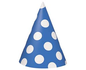 Unique Party Polka Dot Party Hats (Pack Of 8) (Royal Blue/White) - SG5869