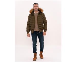 Wessi Slimfit Short Down Hooded Quilted Khaki Coat