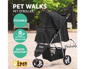 i.Pet Pet Stroller Dog Cat Cage Carrier Travel Pushchair Foldable Pram 3 Wheels Black