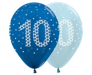 10th Met & Prl Blue 30cm Latex Balloons AOP Wht Ink 50pk