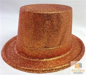 12x Glitter Top Hat Fancy Party Plastic Costume Tall Cap Fun Dress Up Bulk New - Orange