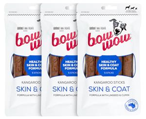 3 x 5pk Bow Wow Kangaroo Skin & Coat Dog Treat Sticks