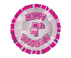 45cm Glitz Pink 4th Birthday Round Foil Balloon Packaged