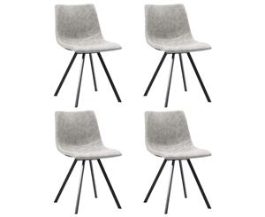 4x Dining Chairs Light Grey Faux Leather Dinner Room Kitchen Seating