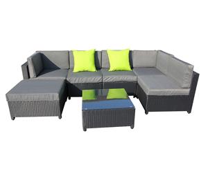 7PC Outdoor Sofa Set Garden Furniture Rattan Lounge Black Wicker