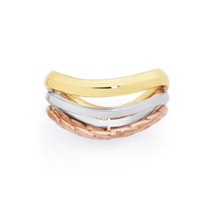9ct Tri Tone Gold Wave Ring