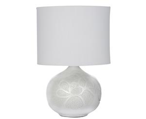 Amalfi Petal Ceramic Linen B22 Light Globe Desk Drum-Shaped Table Lamp White