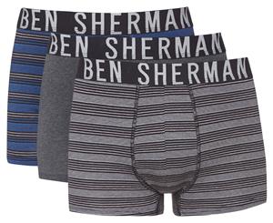 Ben Sherman Men's Levi Trunks 3-Pack - Black Stripe/Blue Stripe/Grey