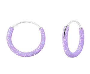 Children's Silver Light Purple Glitter 12mm Ear Hoops