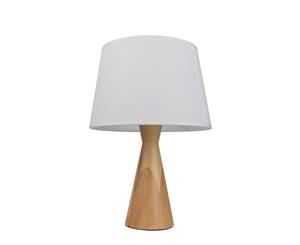 Contemporary White Table Lamp with Wooden Holder