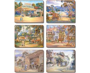 Country Inspired Kitchen TOWNS Cinnamon Cork Backed Coasters Set 6 New