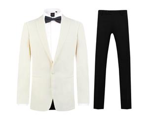 Dobell Mens White 2 Piece Tuxedo Regular Fit Notch Lapel Black Trousers