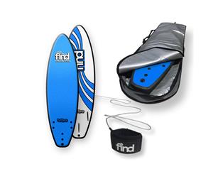 FIND 6Ɔ" TuffPro Thruster BLUE Soft Surfboard Softboard + Cover + Leash Package - Blue