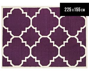 Hannah Pure Wool Flatweave 225x155cm Medium Rug - Aubergine/White