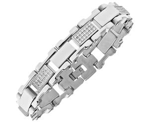 Iced Out Stainless Steel Solid CZ Bracelet - 16mm silver - Silver