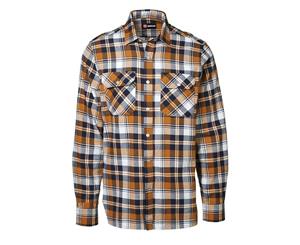 Id Mens Green Leaf Check Regular Fitting Long Sleeve Press Stud Shirt (Orange) - ID154