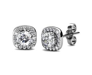 Lux Studs Embellished with Swarovski crystals-White Gold/Clear