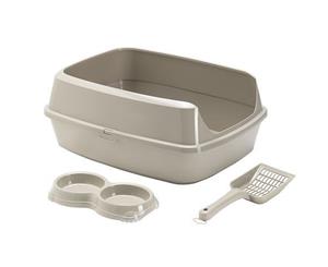 Moderna KitCat Starter Set - Cat Litter Box Double Bowl & Scoop Warm Grey