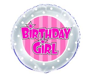 Pink stripe Birthday Girl 45cm Foil Balloon Packaged