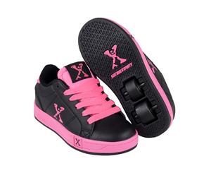 Sidewalk Sport Kids Lane Girls Lace Up Flat Skate Wheeled Roller Shoes - Black/Pink