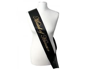 Single Layer Satin Black with Gold Maid of Honour Night Party Text Sash Banner 160cm x 80cm x 10cm