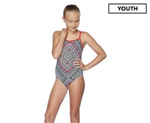 Speedo Youth Girls' Square Trickback One-Piece Swimsuit - Gypsy Square/USA Red