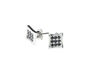 Sterling 925 Silver MICRO PAVE Earrings - ICE black 6mm - Silver