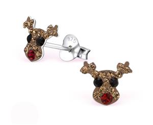 Sterling Silver Kids Reindeer Stud earrrings made with Swarovski Crystal