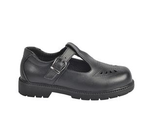 Student Everflex Girls Leather School Shoe Buckled T-Bar - Black