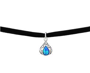 Teardrop Opal Choker with Black Band-pacific blue