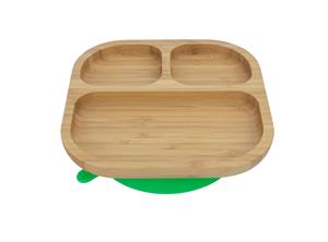 Tiny Dining Children's Bamboo Dinner Feeding Plate with Stay Put Suction - Segmented - Green