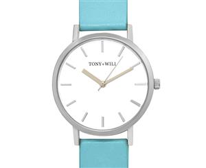 Tony+Will Women's 42mm Classic Leather Watch - Aqua/Silver
