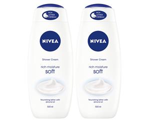 2 x Nivea Shower Cream Rich Moisture Soft 500mL