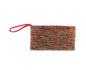 30cm Mulit Coloured Hand Made Glass Beaded Purse / Clutch Bag in Two Tone Design with Metallic Finish - MULTI-COLOURED