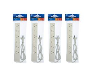 4PK The Brute Power Co Board 6 way 1m Cord/Cable Socket 10A Outlet/Strip White