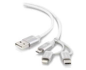 Alogic 30cm 3-in-1 Charge & Sync Cable - Micro USB + Lightning + USB-C Silver